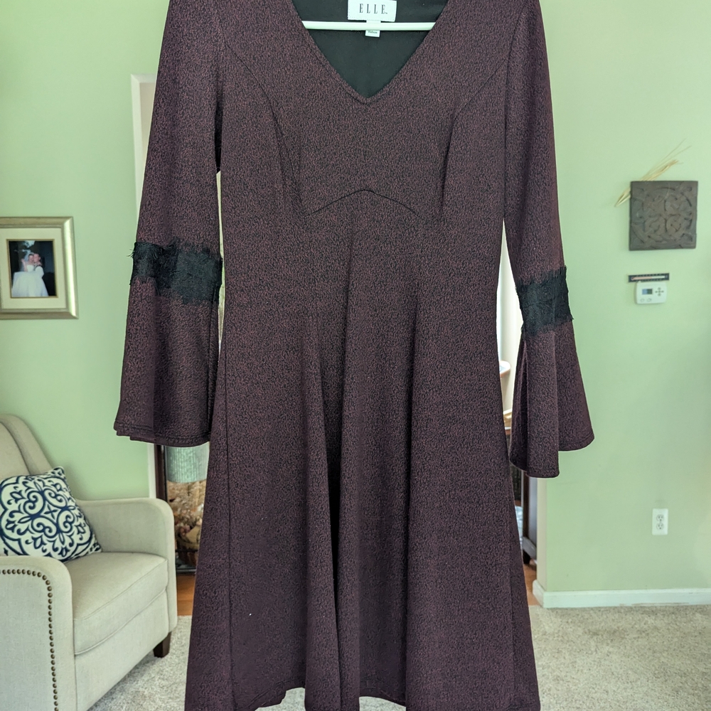 Elle Red Bell Sleeve V-Neck A-Line Dress